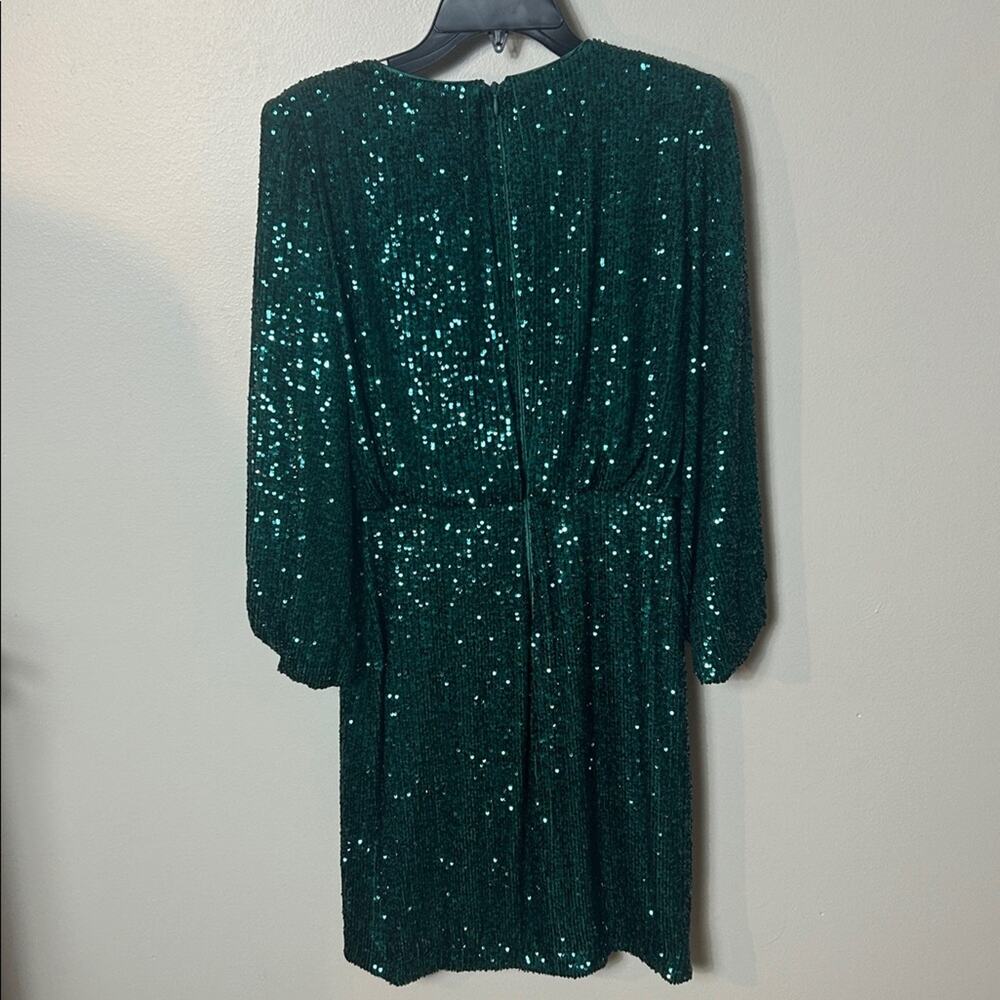 NWT Vince Camuto Hunter green sequin dolman sleeve mini dress, 2 - Picture 7 of 10